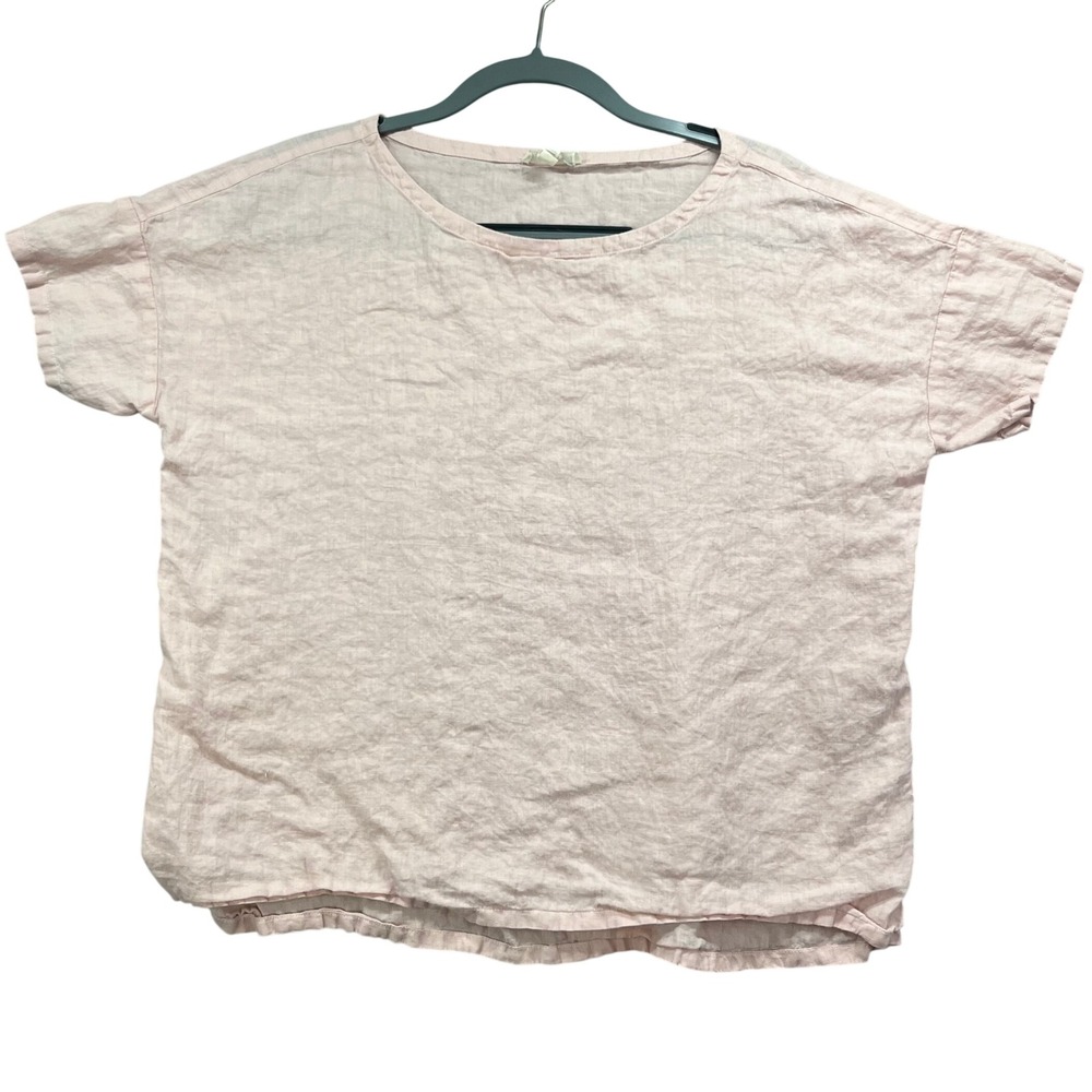 Eileen Fisher Linen Top Womens Small Petite‎ Pink Boxy Short Sleeve Blush